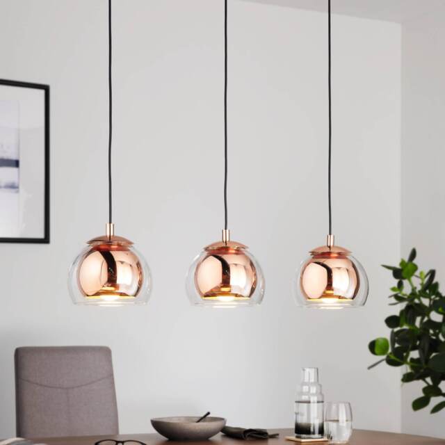 EGLO Rocamar Steel Copper & Glass 3-Light Pendant