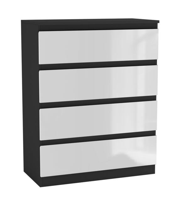Gloss 4 Drawer Chest No Handle Storage Cabinet Black Gloss White Drawer One Size 1