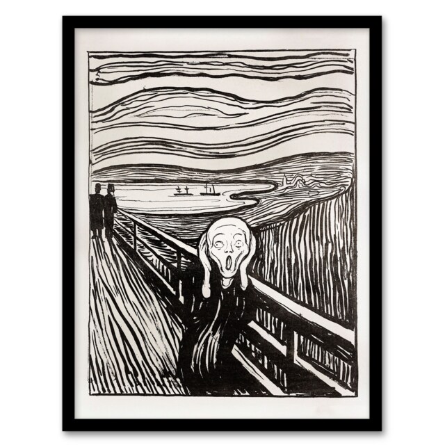 Edvard Munch Framed Wall Art Print The Scream 1895 Black and White Home Décor