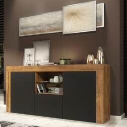 TV Unit TV Stand Sideboard Media Cabinet Storage Cabinet Oak Black Matt 145cm
