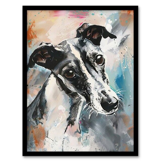 Greyhound Whippet Dog Lover Pet Home Decor Black Framed Wall Art Print A4
