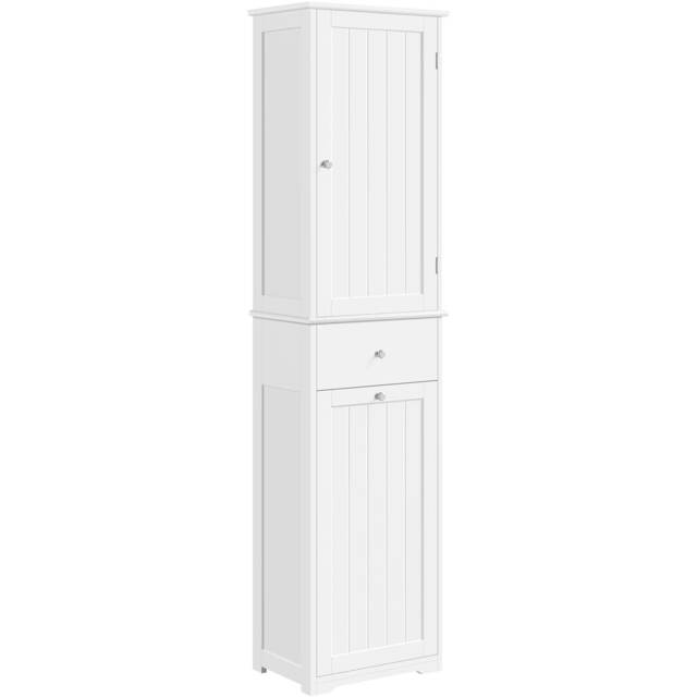 Yaheetech Freestanding Bathroom Cabinet with Laundry Basket White White