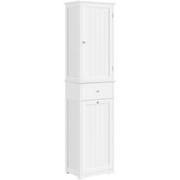 Yaheetech Freestanding Bathroom Cabinet with Laundry Basket White White
