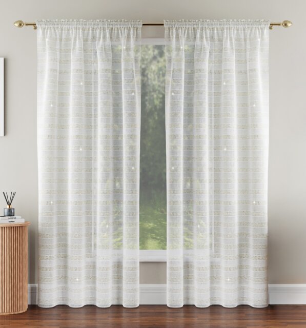 "Lima Gold Metallic Lurex Stripe Voile Panels - Pair 140 x 122cm (55x48"")"