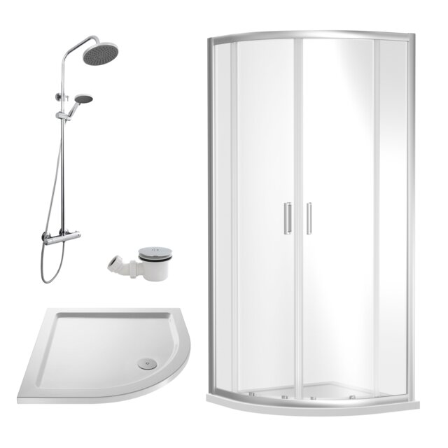 Balterley Ruwa Quadrant Shower Enclosure Bundle: Slimline Tray, Round Kit & Waste