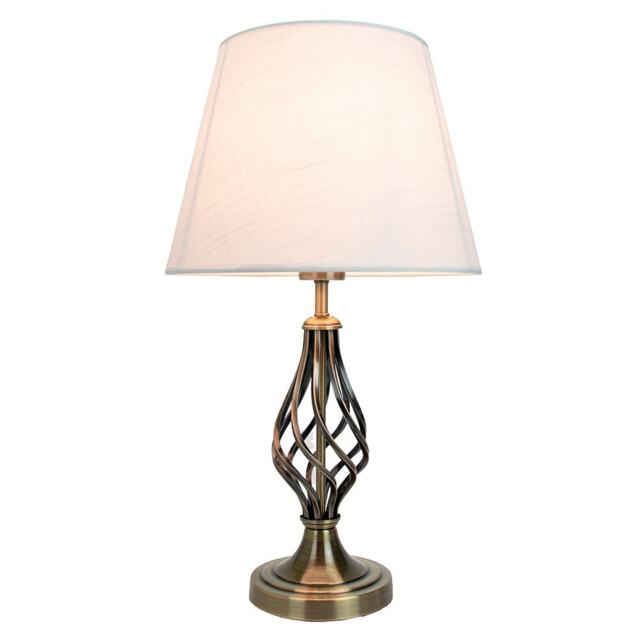 Traditional Antique Brass Table Lamp with Barley Twist Base and Linen Shade Gold Antique Brass 1