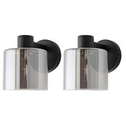 ValueLights Demi Pair of Matte Black and Smoked Glass Wall Lights Black