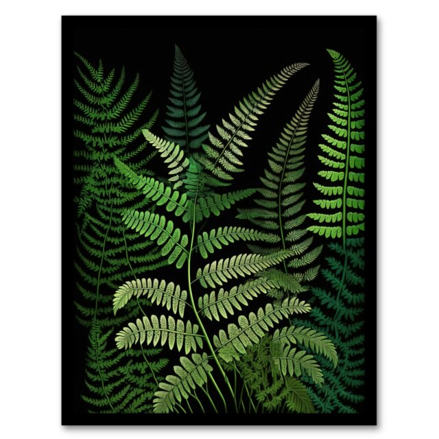Elegant Botanical Nature Foliage Fern Fronds Black Framed Wall Art Print A4