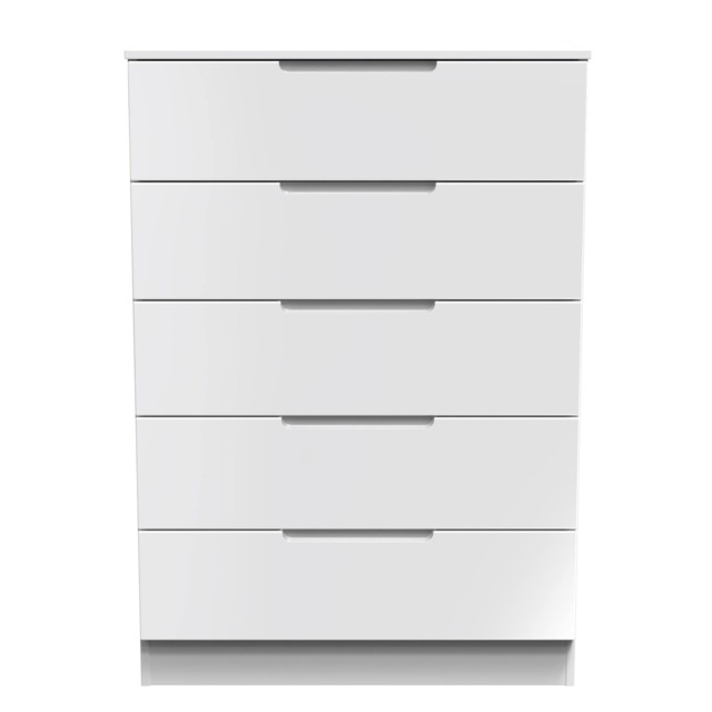Lucca 5 Drawer Chest of Drawers in White Gloss & White (Ready Assembled) White White Gloss & White