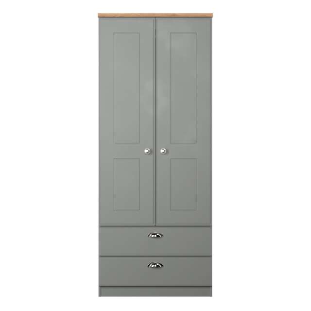 Albert 2 Drawer Double Wardrobe in Dusk Grey & Riviera Oak (Ready Assembled) Grey Dusk Grey & Riviera Oak
