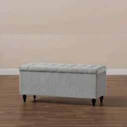 180cm Cubed Ottoman Storage Box,Silver Velvet Upholstered Chesterfield Storage Ottoman Box with Wooden Legs