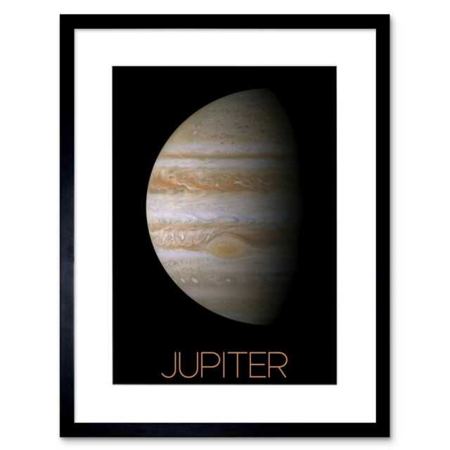 "NASA Our Solar System Jupiter Planet Image Red Spot 9x7"" Black Framed Wall Art Print"