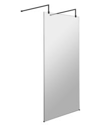 Balterley Hollinsclough Contemporary Bathroom 8mm Glass Bathroom Wetroom Screen with Arms & Feet, Matt Black, 1950 x 1000 x 14mm
