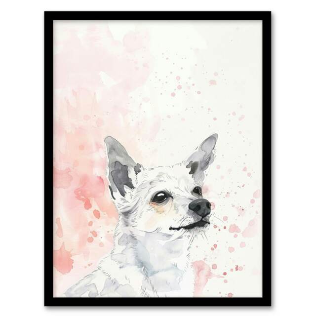 Chihuahua Dog Lover Watercolour Pink Black Framed Wall Art Print A4