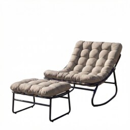 Solace Outdoor Rocking Chair and Stool - Light Brown