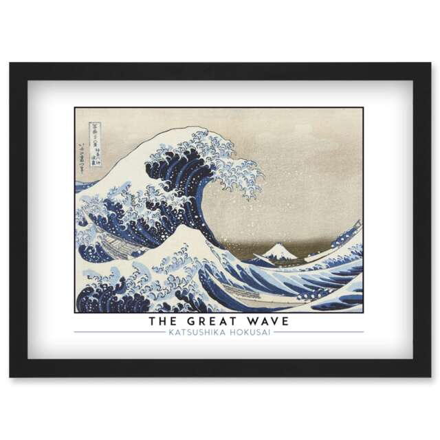 Hokusai The Great Wave off Kanagawa Painting Black Framed Wall Art Print A4