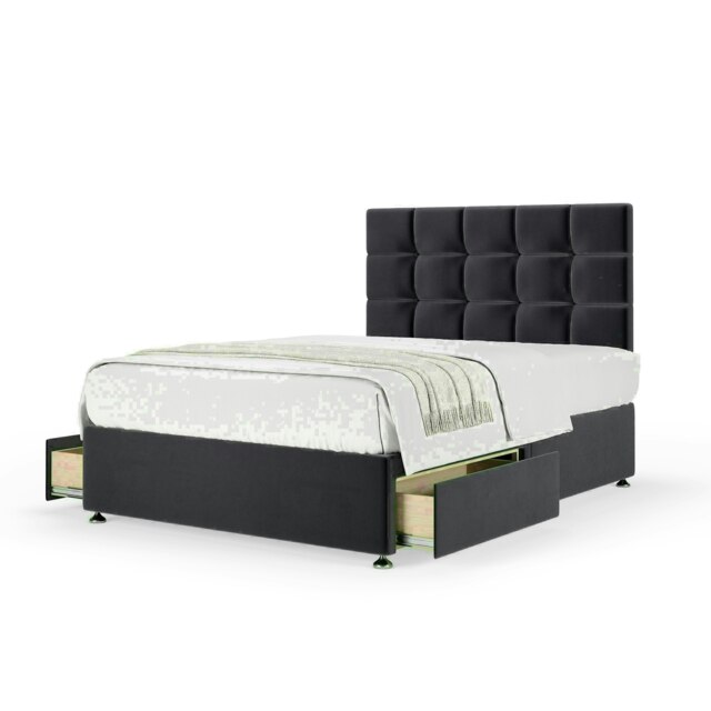 Graphite Plush Velvet 2 Drawer Divan Base and Pearl Headboard King Size