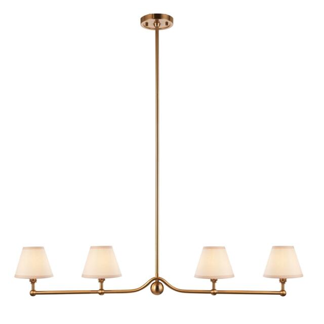 Santiago Brushed Aged Brass Plate Pendant Light with Vintage White Fabric Ivy Shade 16cm 4x B22