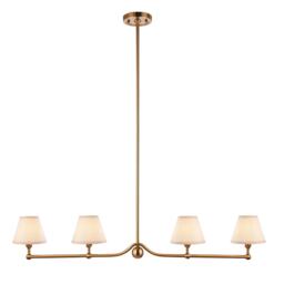 Santiago Brushed Aged Brass Plate Pendant Light with Vintage White Fabric Ivy Shade 16cm 4x B22