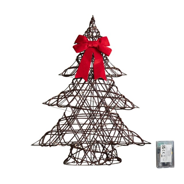 60cm Battery Operated Light up Christmas Tree with Red Bow & 60 Warm White LEDs