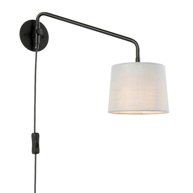 Carlson 1 Light Wall Light Matt Black & Light Grey Cotton Mix, E14