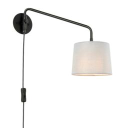 Carlson 1 Light Wall Light Matt Black & Light Grey Cotton Mix, E14