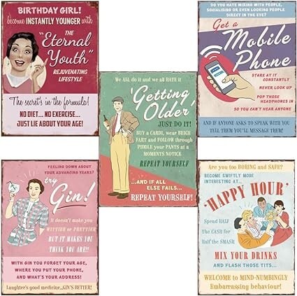 Multi Pack of 5 Funny Vintage 1950's Advertising Art. Birthday Cards Multipack of 5.