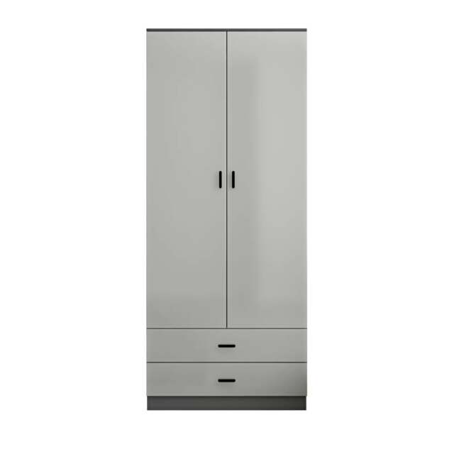 Glossy Tall 2 Door Wardrobe Bedroom Storage with Hanging Rail Modern Furniture Grey Black Carcass & Grey Drawers 1