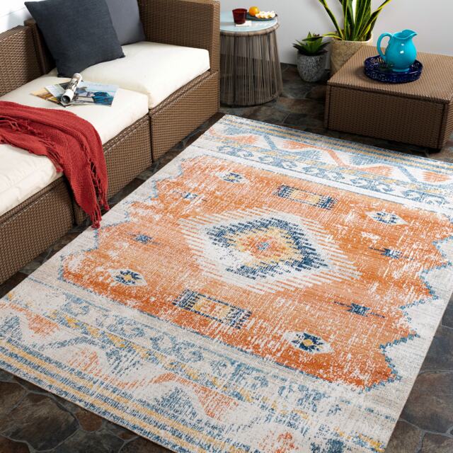 LIVABLISS Huntington Beach-Global In- & Outdoor Rug 160 x 213 cm Orange Bleu Beige