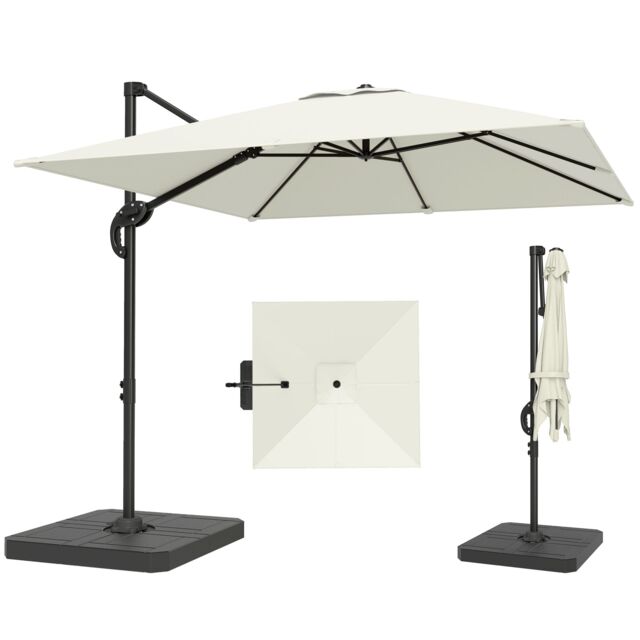 Outsunny 2.4 x 2.4 m Cantilever Parasol w/ Umbrella Weights, Cream White Cream Cream White 310 x 244 x 257 cm