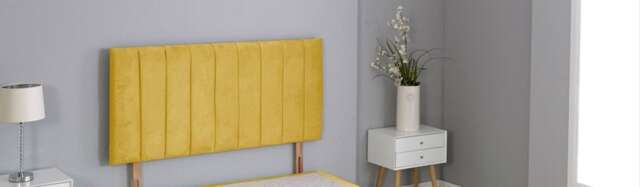 "Mustard Plush Velvet 9 Panel Headboard Yellow 2FT6 Small Single 20""inch Headboard"
