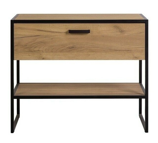Freestanding Bathroom Vanity Unit 900mm Countertop Sink Cabinet with Drawer Industrial Black Steel Oak Loft Style Brook