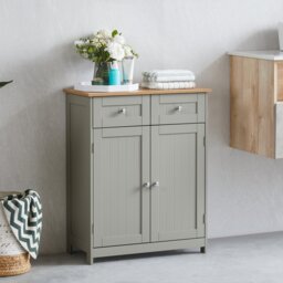 Bath Vida Priano 2 Drawer 2 Door Freestanding Bathroom Cabinet, Grey & Oak