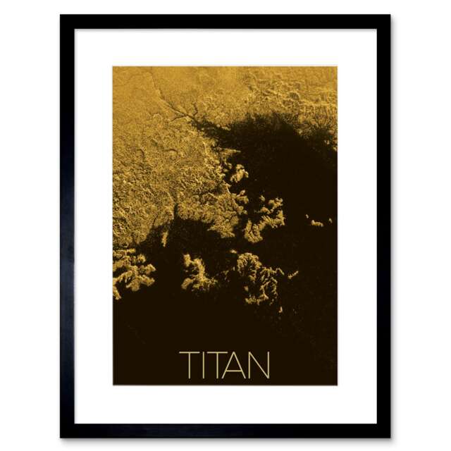 "NASA Solar System Titan Saturn's Moon Ligeia Mare Lake 9x7"" Black Framed Wall Art Print"