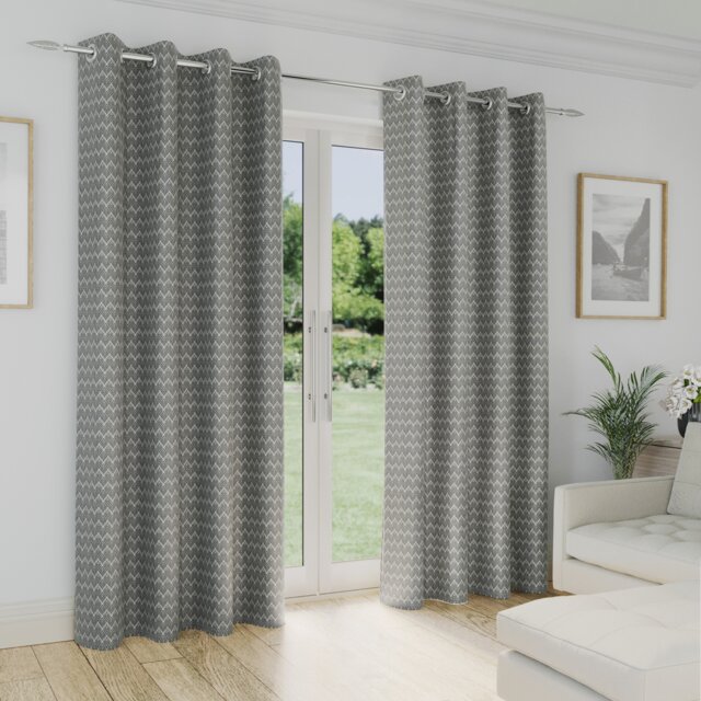 "Enhanced Living Aspen Grey Chevron Pattern 46 x 54"" (117x137cm) Eyelet Thermal Noise Reducing Room Darkening Curtains (PAIR) Grey Grey 2"
