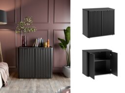 Black Sideboard Cabinet Small Buffet Compact Slimline Storage Unit Ribbed Soft Close Doors Nuvo