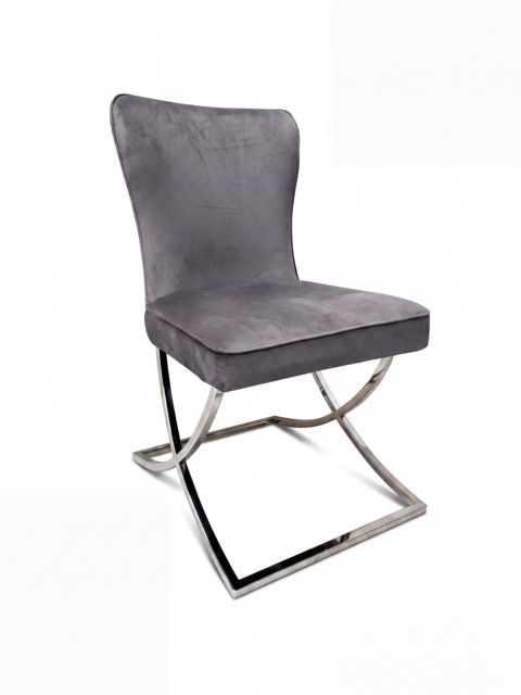 Grey Velvet Dining Chairs Set of 2 with Stainless Steel Legs