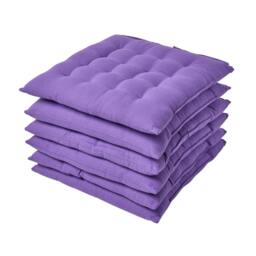 Homescapes 6 x Seat Pads Luxury Cotton Indoor Outdoor Garden Dining Cushion Purple 40 x 40 cm 6