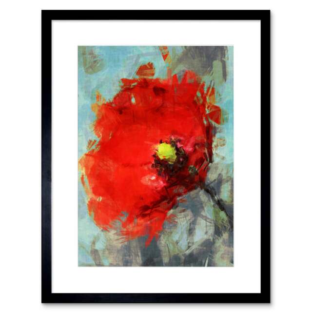 "Bright Poppy Sketch Painting Black 9x7"" Black Framed Wall Art Print"