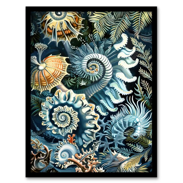 Sea Ocean Life Coral Reef Forms Home Decor Black Framed Wall Art Print A4