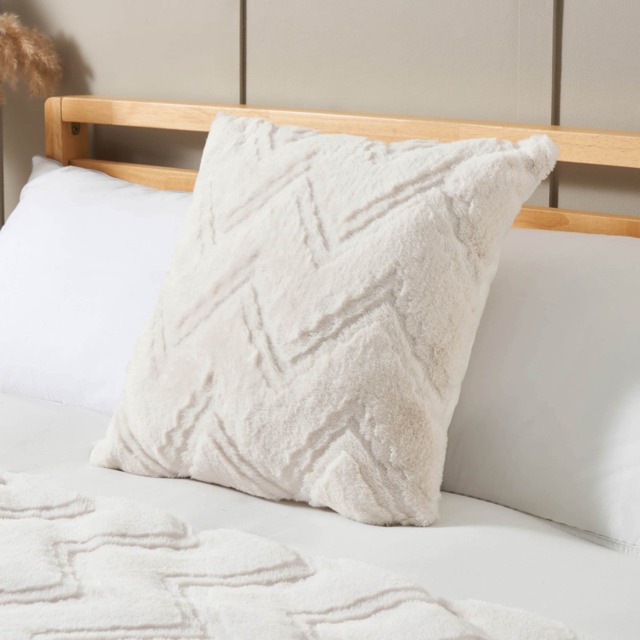 BHS Chevron Faux Fur Cushion Cream Cream One Size 1