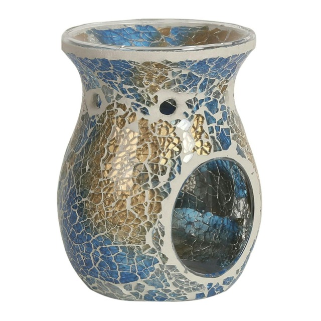 Aroma Glass Tealight Wax Melter Blue & Gold Crackle