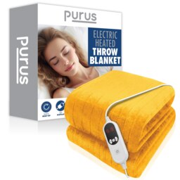 Purus Deluxe Gold XL Electric Throw Heated Double Over Blanket Soft Fleece 12hr Timer