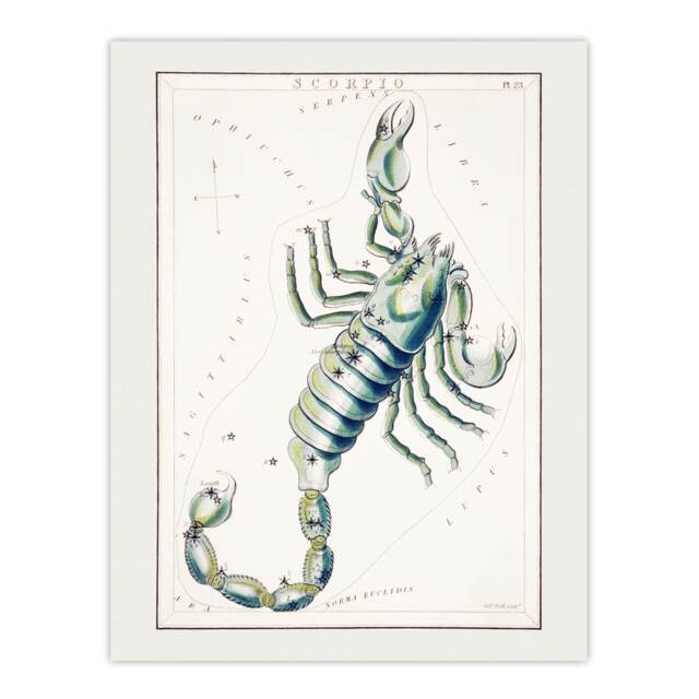"Astronomical Chart illustration of Scorpio Hall Wall Art Poster Print 12X16"""