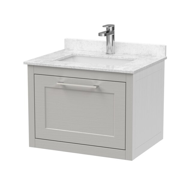 Balterley Traditional Bathroom Wall Hung 1 Drawer Vanity Unit and 1 Tap Hole Marble Top Basin Grey Earl's Grey 528 x 620 x 470mm