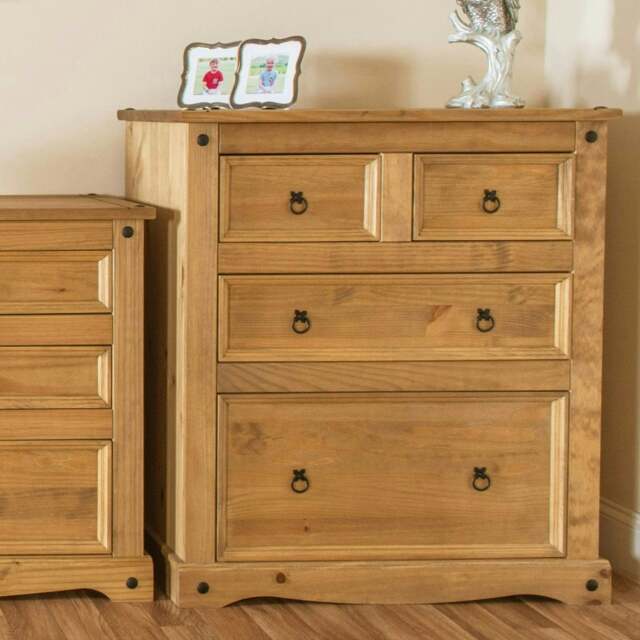Premium Corona 2+2 Chest of Drawers - Industrial Style Bedroom Storage Cabinet with Spacious Drawers Brown Brown 1