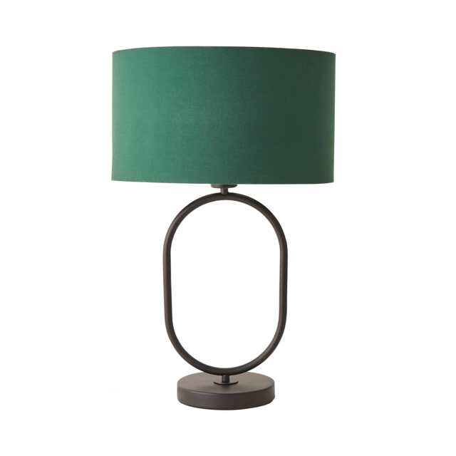 ValueLights Antonia Matte Black Oval Table Lamp Forest Green Shade and Bulb