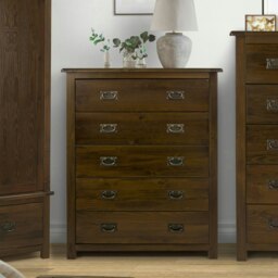 Boston 5 Drawer Chest - Rich Dark Brown Lacquer Solid Wood Bedroom Storage with Brass Handles Brown Brown 1