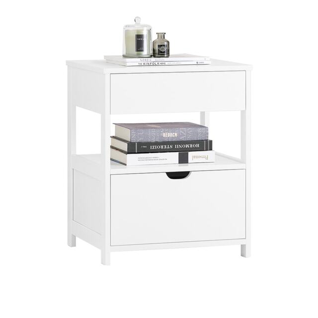 SoBuy 2-Drawer Nightstand with Open Shelf, White, 17.7x15.0x22.0 in, 12.75 kg - FRG258-II-W