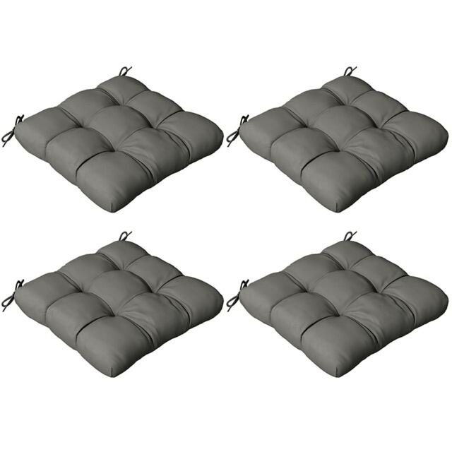 Outsunny Set of 4 Outdoor Seat Cushion with Ties, for Garden Furniture, Grey Grey Charcoal grey 4
